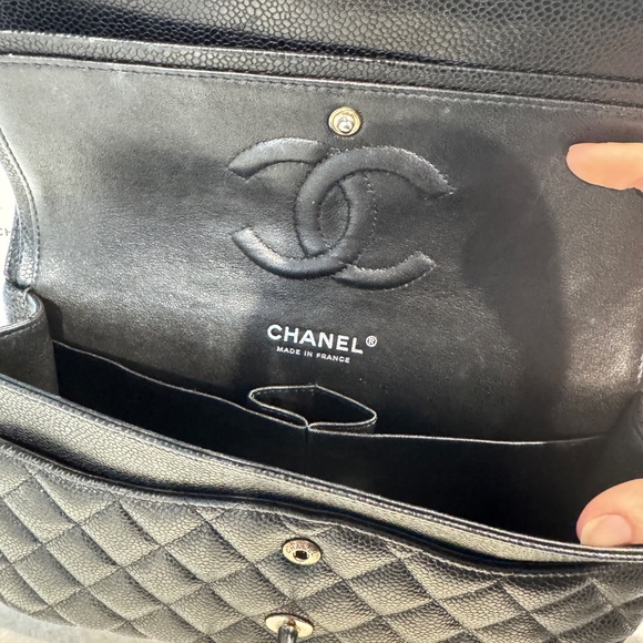 CHANEL - Classic Medium Flap, Caviar Black Leather, Silver Hardware, Full Set - Picture 13 of 16